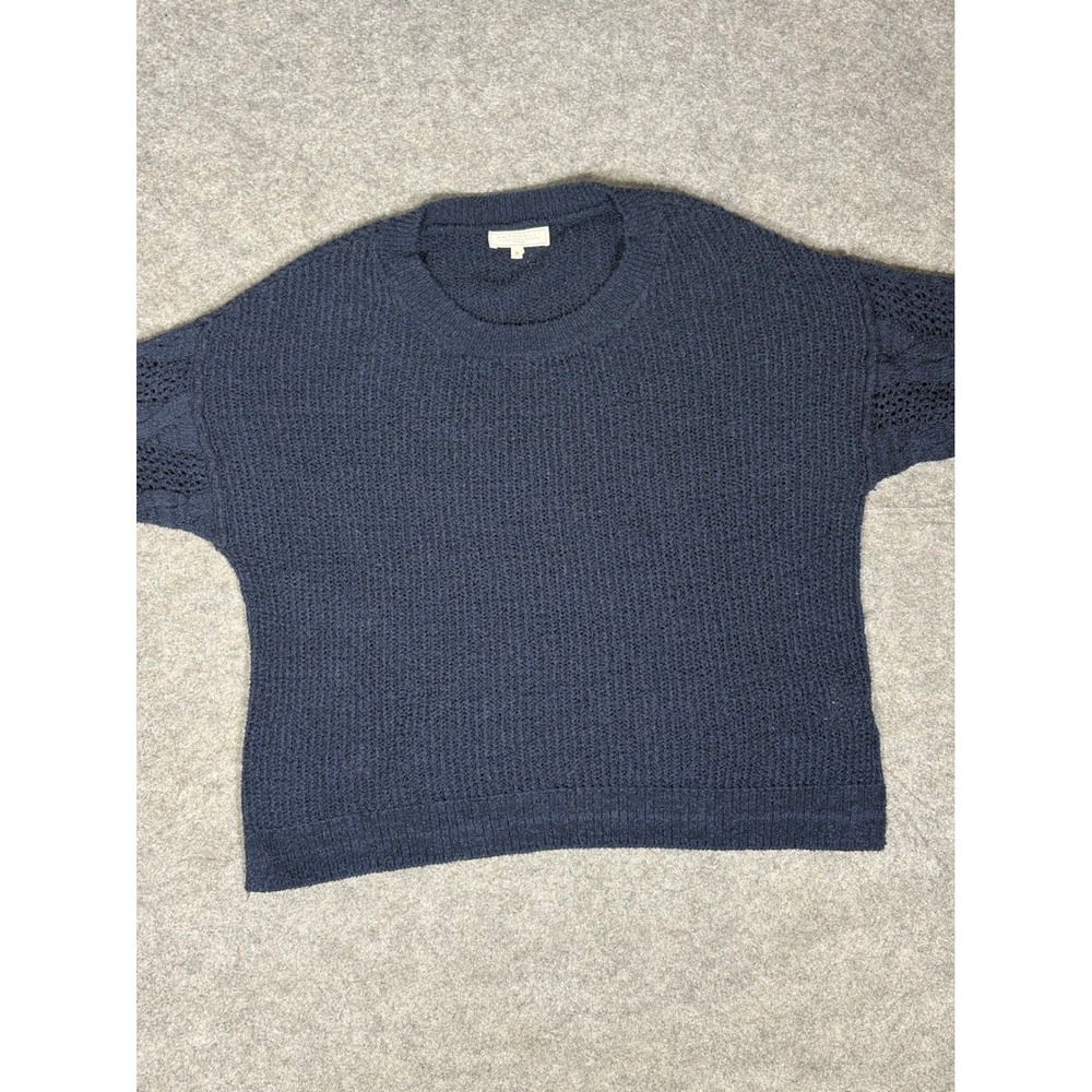 Antonelli Firenze Navy Blue Cotton Blend Cable Knit‎ Pointelle Sweater Italy M - Picture 2 of 8
